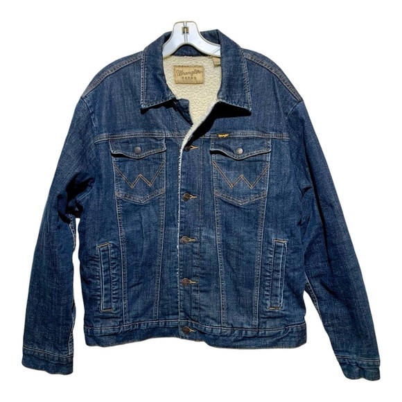 Men’s Wrangler Retro Denim Jacket With Sherpa Lining Sz Lrg - Picture 1 of 5